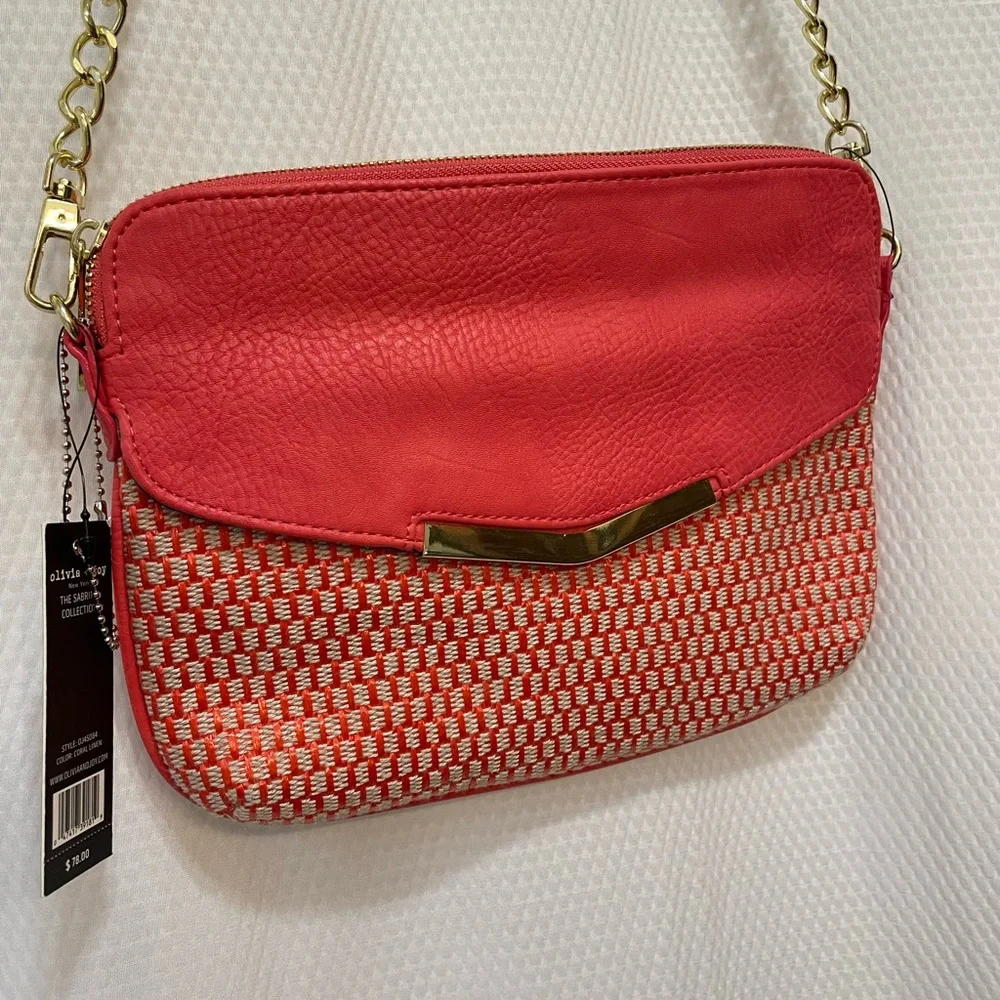 NWT Olivia + Joy Sabrina Envelope Style Gold Chain Satchel Crossbody Purse - Picture 5 of 10